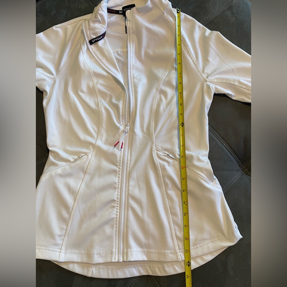 Spyder Active White Jacket Size Small Athletic Thumb Holes Full Zip - Picture 5 of 9